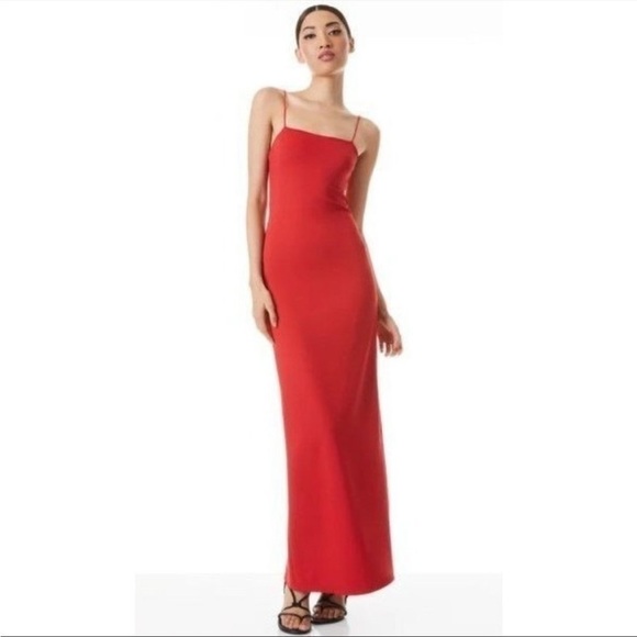 ALICE + OLIVIA Nelle Spaghetti Strap Maxi Dress Bright Poppy Size 14 NWT - Picture 1 of 16